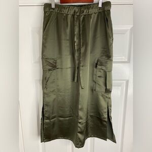 Women’s Olive Green Cargo Satin Pants